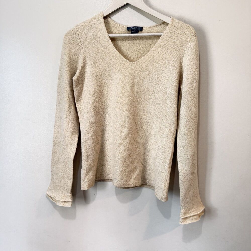 Ann Taylor Pullover 100% Cashmere Top Metallic Shimmer Sz M Casual Long Sleeve